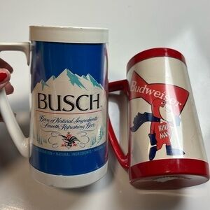 Vintage Bud‎ Man Thermo Serv Mug and Busch vtg mug